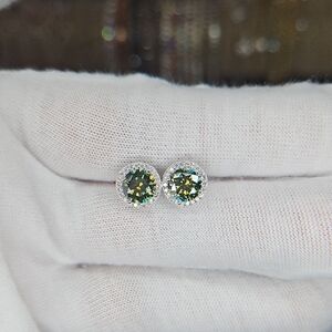 1ctx2 Dark Green Moissanite Halo Earrings
